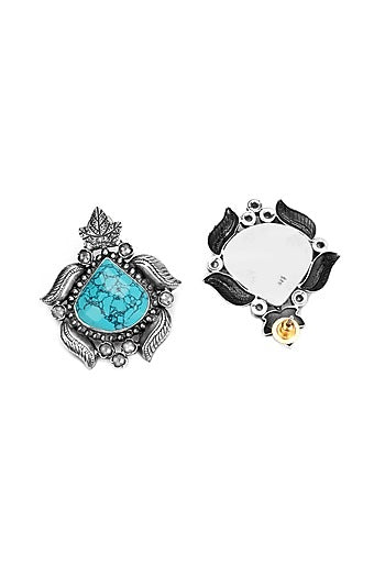 Silver Finish Turquoise Stone Stud Earrings In Sterling Silver