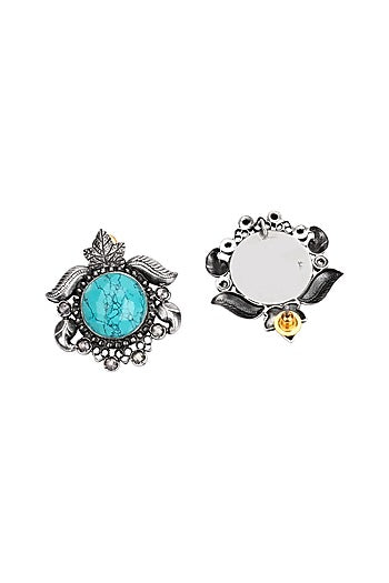 Silver Finish Turquoise Stone Stud Earrings In Sterling Silver