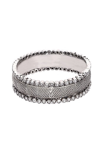 Silver Finish Stone Floral Bracelet In Sterling Silver