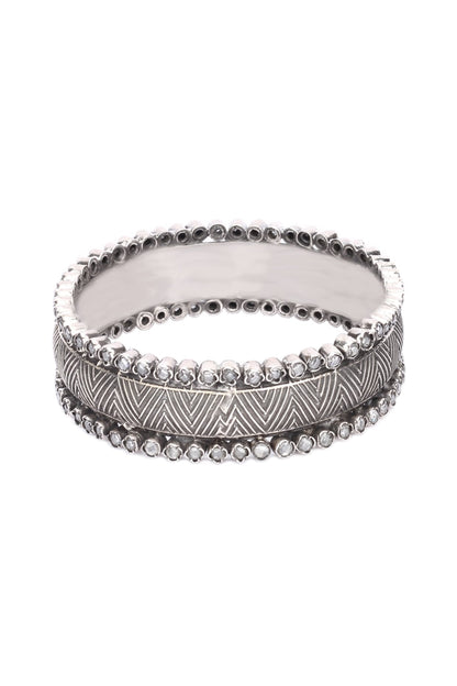 Silver Finish Stone Floral Bracelet In Sterling Silver