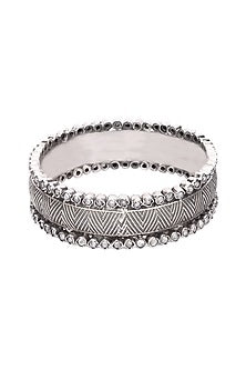 Silver Finish Stone Floral Bracelet In Sterling Silver