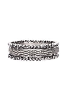 Silver Finish Stone Floral Bracelet In Sterling Silver
