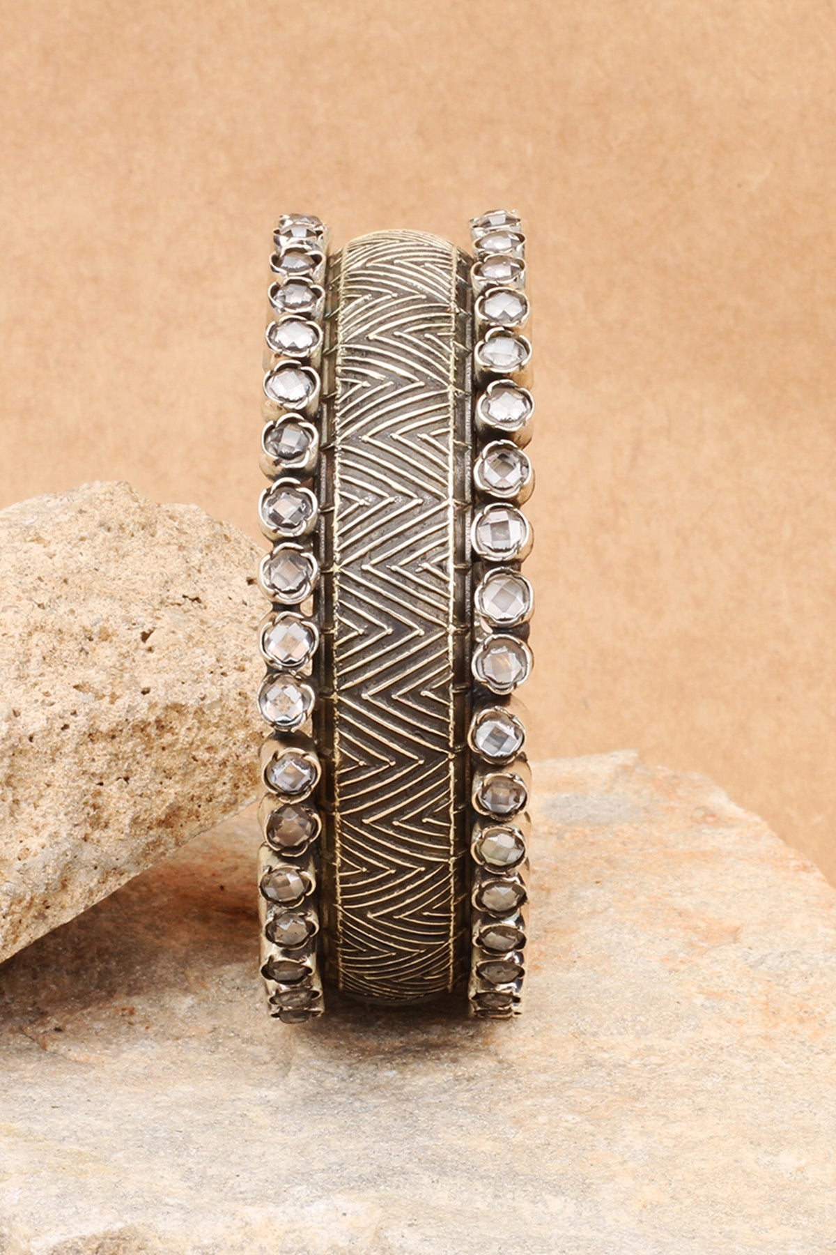 Silver Finish Stone Floral Bracelet In Sterling Silver