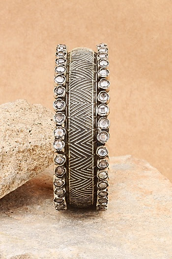 Silver Finish Stone Floral Bracelet In Sterling Silver