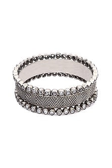 Silver Finish Stone Floral Bracelet In Sterling Silver