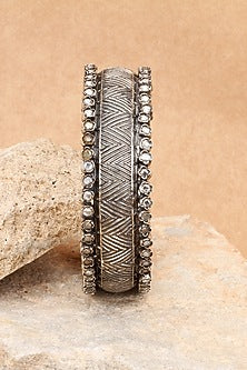 Silver Finish Stone Floral Bracelet In Sterling Silver