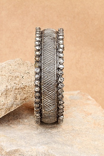 Silver Finish Stone Floral Bracelet In Sterling Silver
