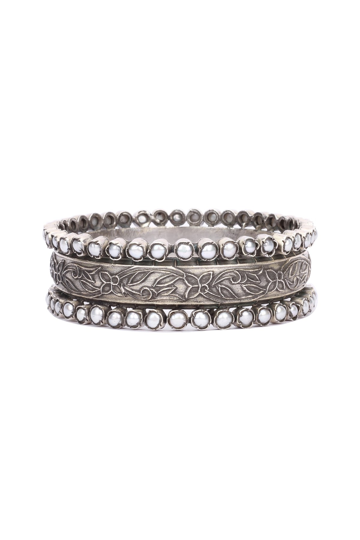 Silver Finish Stone Floral Bracelet In Sterling Silver