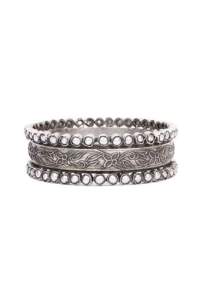 Silver Finish Stone Floral Bracelet In Sterling Silver