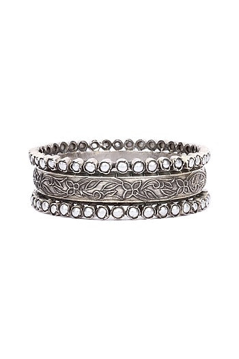 Silver Finish Stone Floral Bracelet In Sterling Silver