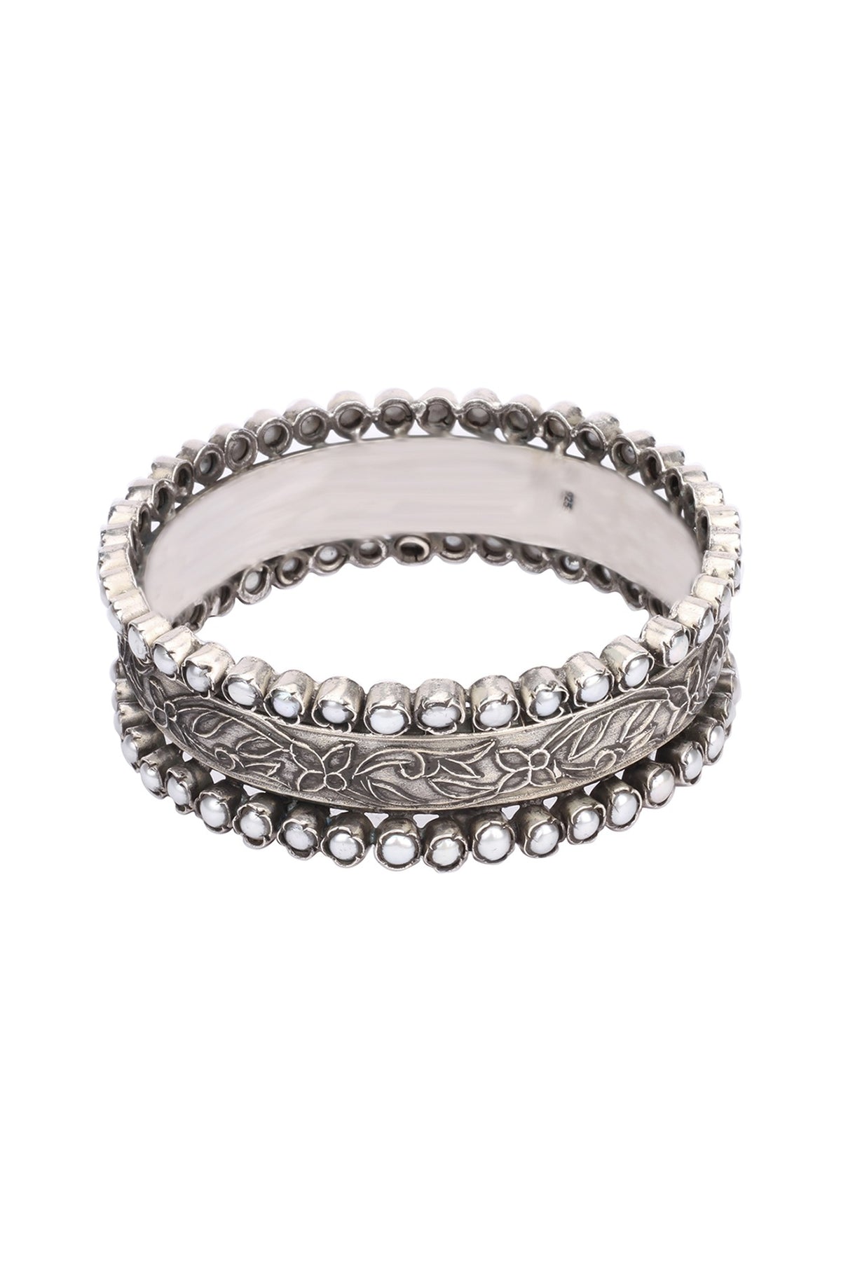 Silver Finish Stone Floral Bracelet In Sterling Silver