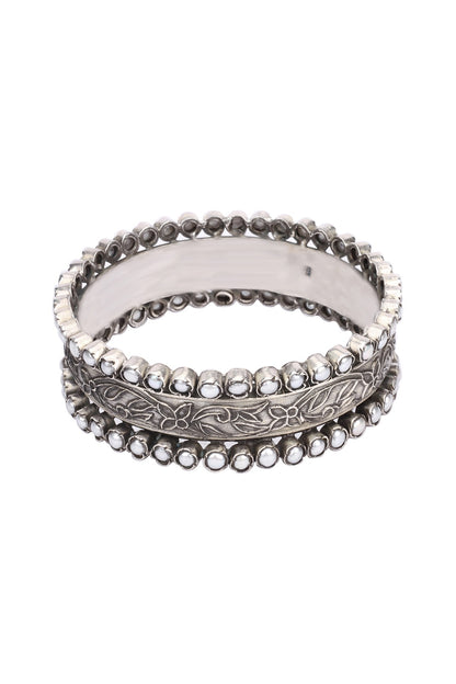 Silver Finish Stone Floral Bracelet In Sterling Silver