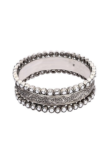 Silver Finish Stone Floral Bracelet In Sterling Silver