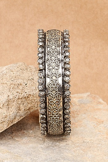 Silver Finish Stone Floral Bracelet In Sterling Silver