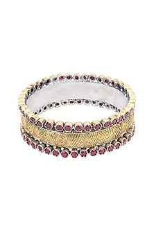 Gold Plated Red Stone Floral Bracelet In Sterling Silver