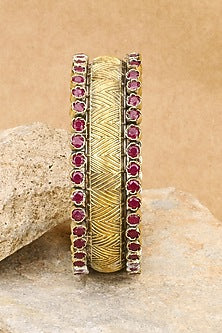 Gold Plated Red Stone Floral Bracelet In Sterling Silver