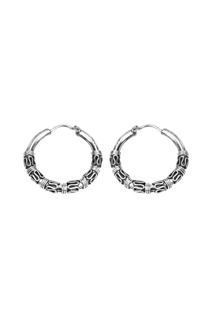 Oxidised Finish Kundan Polki Handcrafted Hoop Earrings In Sterling Silver