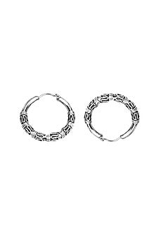 Oxidised Finish Kundan Polki Handcrafted Hoop Earrings In Sterling Silver