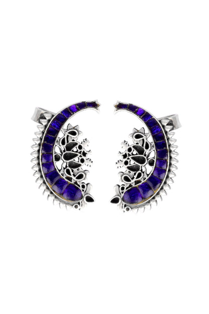 Oxidised Finish Kundan Polki Handcrafted Stud Earrings In Sterling Silver
