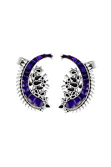 Oxidised Finish Kundan Polki Handcrafted Stud Earrings In Sterling Silver