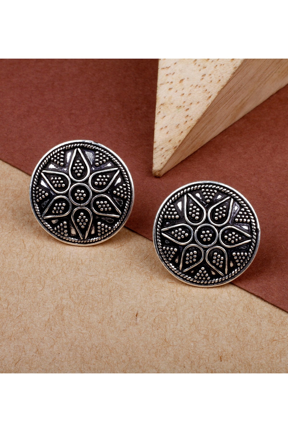 Silver Finish Stud Earrings In Sterling Silver