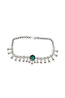 Silver Finish Emerald Stone Handmade Necklace In Sterling Silver