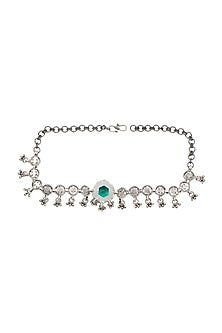 Silver Finish Emerald Stone Handmade Necklace In Sterling Silver