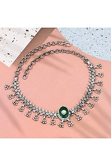 Silver Finish Emerald Stone Handmade Necklace In Sterling Silver
