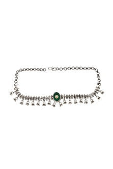 Silver Finish Emerald Stone Handmade Necklace In Sterling Silver