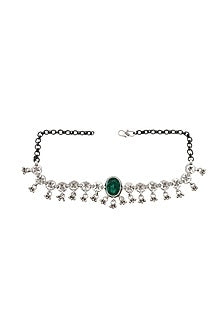 Silver Finish Emerald Stone Handmade Necklace In Sterling Silver