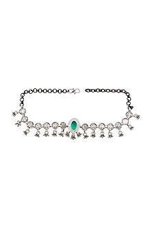 Silver Finish Emerald Stone Handmade Necklace In Sterling Silver