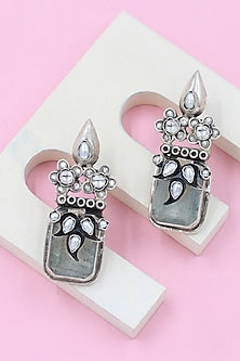 Silver Finish Crystal Handcrafted Dangler Earrings In Sterling Silver