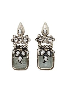 Silver Finish Crystal Handcrafted Dangler Earrings In Sterling Silver