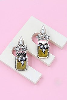 Silver Finish Crystal Handcrafted Dangler Earrings In Sterling Silver