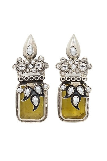 Silver Finish Crystal Handcrafted Dangler Earrings In Sterling Silver