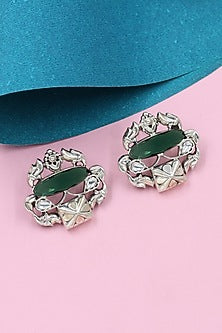 Silver Finish Crystal Handcrafted Stud Earrings In Sterling Silver