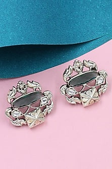 Silver Finish Crystal Handcrafted Stud Earrings In Sterling Silver