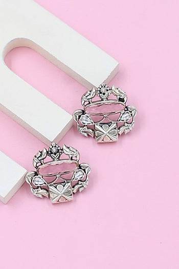 Silver Finish Hydro Stone Handcrafted Stud Earrings In Sterling Silver