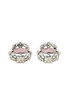 Silver Finish Hydro Stone Handcrafted Stud Earrings In Sterling Silver