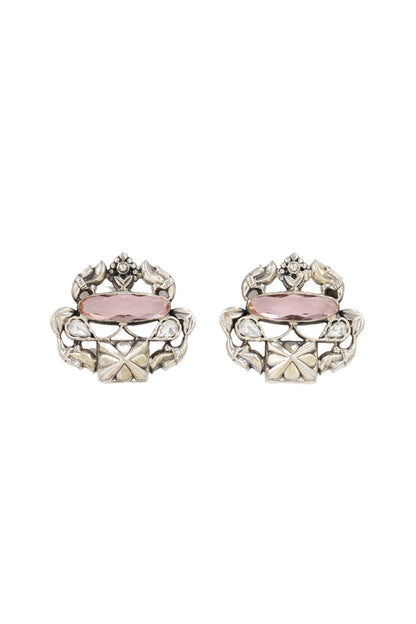 Silver Finish Hydro Stone Handcrafted Stud Earrings In Sterling Silver