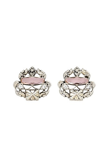Silver Finish Hydro Stone Handcrafted Stud Earrings In Sterling Silver