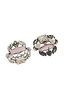 Silver Finish Hydro Stone Handcrafted Stud Earrings In Sterling Silver