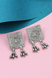 Silver Finish Handcrafted Stud Earrings In Sterling Silver