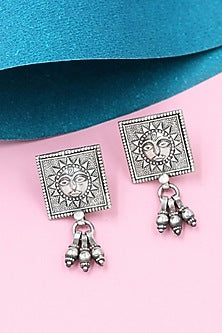 Silver Finish Handcrafted Stud Earrings In Sterling Silver