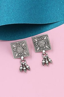 Silver Finish Handcrafted Stud Earrings In Sterling Silver