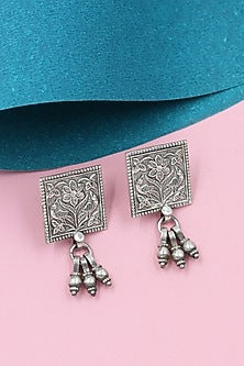 Silver Finish Handcrafted Stud Earrings In Sterling Silver