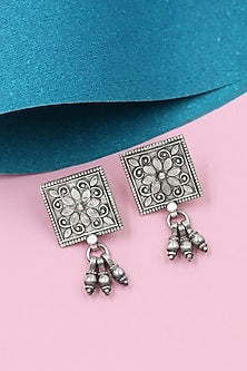 Silver Finish Handcrafted Stud Earrings In Sterling Silver