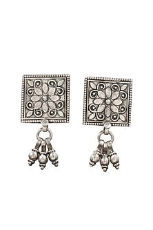 Silver Finish Handcrafted Stud Earrings In Sterling Silver
