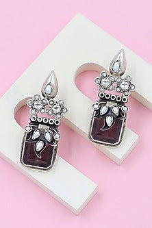 Silver Finish Crystal Handcrafted Dangler Earrings In Sterling Silver
