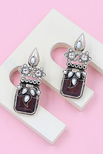 Silver Finish Crystal Handcrafted Dangler Earrings In Sterling Silver